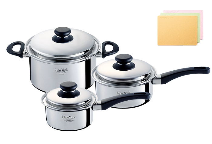 【SALE】ニューヨーク 鍋3点 + 抗菌まな板 小 セット